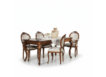 Muebles de comedor Mesa de comedor Madera maciza 4 sillas con reposabrazos Muebles