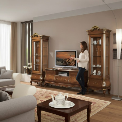 Mueble de salón clásico RTV de pared 2x vitrinas Muebles de madera maciza Estantería para TV Nueva