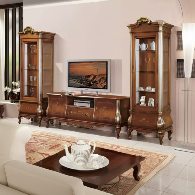 Mueble de salón clásico RTV de pared 2x vitrinas Muebles de madera maciza Estantería para TV Nueva