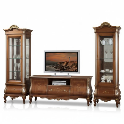 Mueble de salón clásico RTV de pared 2x vitrinas Muebles de madera maciza Estantería para TV Nueva