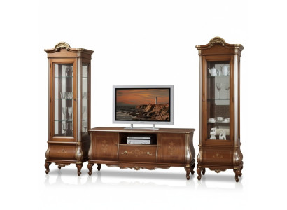 Mueble de salón clásico RTV de pared 2x vitrinas Muebles de madera maciza Estantería para TV Nueva