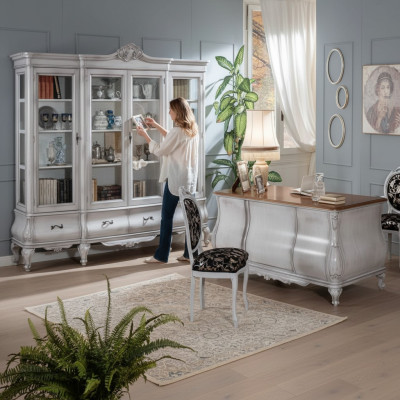Muebles de oficina blancos escritorio estantería de libros mesa de lujo estante equipamiento