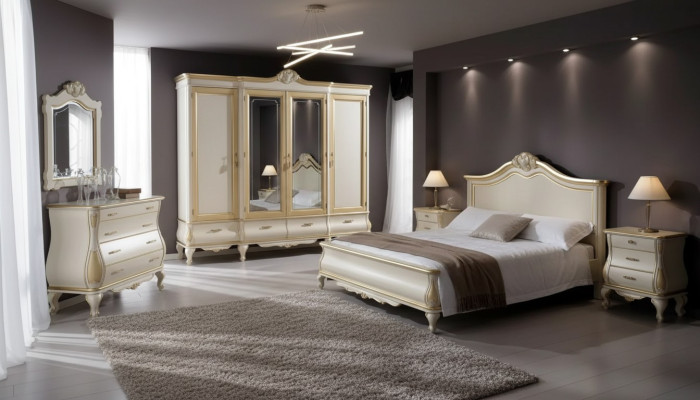 Conjunto de dormitorio cama 2 mesitas de noche armario ropero cómoda espejo