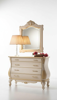 Cómoda de lujo Espejo Clásico Blanco Muebles de dormitorio Armarios Cómodas