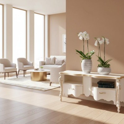 Estantería de TV Cómoda estantería de TV Mesa de madera de diseño clásico Estantes de bajo mueble de TV