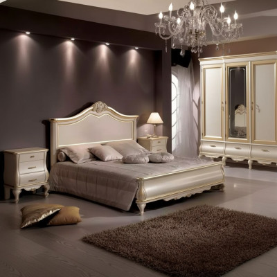 Cama doble de madera diseño de lujo muebles de dormitorio Clásico Beige