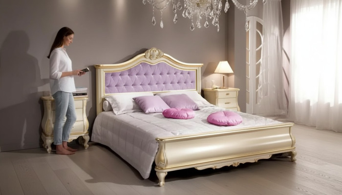 Diseño de cama Cama doble Chesterfield de lujo para dormitorio Muebles de madera Cama