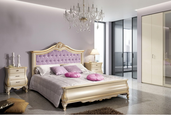 Diseño de cama Cama doble Chesterfield de lujo para dormitorio Muebles de madera Cama