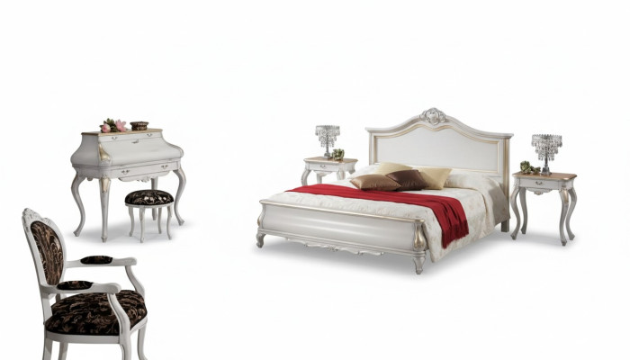 Muebles de dormitorio blancos 2 mesitas de noche Tocador Cama moderna 4 piezas