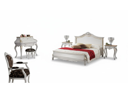 Muebles de dormitorio blancos 2 mesitas de noche Tocador Cama moderna 4 piezas