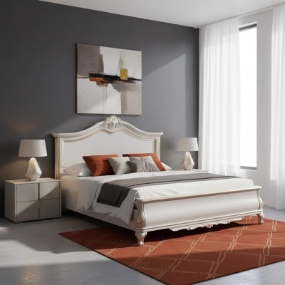 Lujo acolchado blanco marco de cama doble de madera diseño de cama de lujo