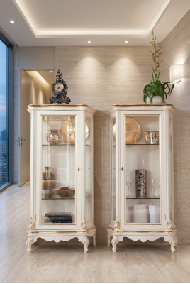 Vitrina de madera de alta calidad, diseño clásico de muebles blancos.