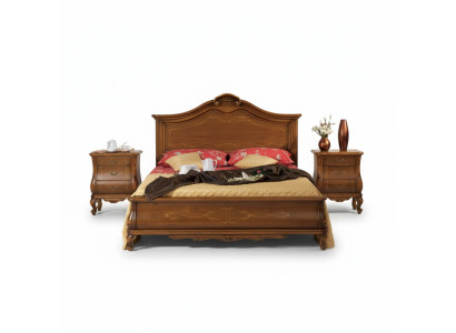 Cama doble de madera en estilo clásico. Diseño de dormitorio de lujo. Camas.