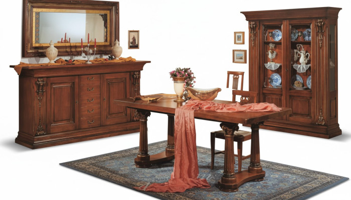 Juego de comedor Mesa de comedor Cómoda Vitrina Espejo Muebles clásicos de lujo