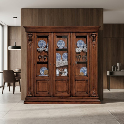 Vitrina de cristal Armario de madera Credenza clásica Muebles Estantes Armario de madera maciza