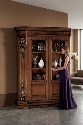 Madera maciza Marrón estantería Sala de estar Muebles Marrón Lujo Armario