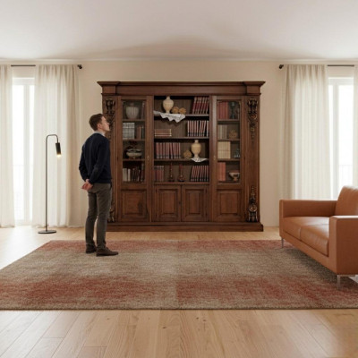 Gran estante de libros marrón de lujo, vitrina de madera maciza armario de madera maciza.
