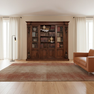 Gran estante de libros marrón de lujo, vitrina de madera maciza armario de madera maciza.