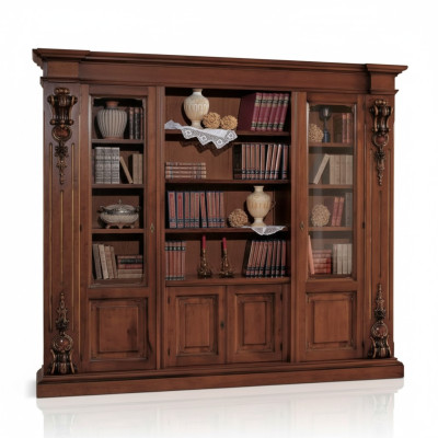 Gran estante de libros marrón de lujo, vitrina de madera maciza armario de madera maciza.
