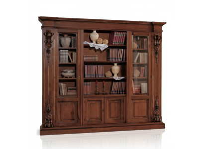 Gran estante de libros marrón de lujo, vitrina de madera maciza armario de madera maciza.