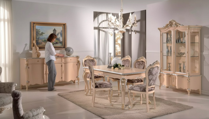 Muebles de comedor Mesa de comedor Vitrina Cómoda 4 sillas Conjunto de comedor de 7 piezas