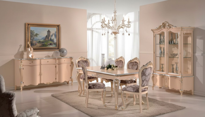 Muebles de comedor Mesa de comedor Vitrina Cómoda 4 sillas Conjunto de comedor de 7 piezas