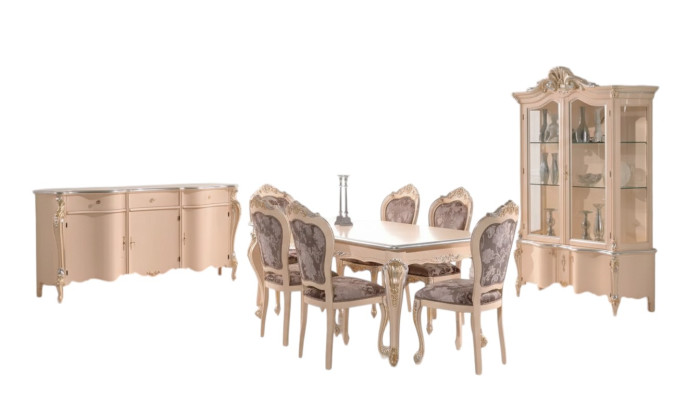 Muebles de comedor Mesa de comedor Vitrina Cómoda 4 sillas Conjunto de comedor de 7 piezas