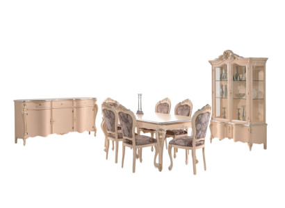 Muebles de comedor Mesa de comedor Vitrina Cómoda 4 sillas Conjunto de comedor de 7 piezas
