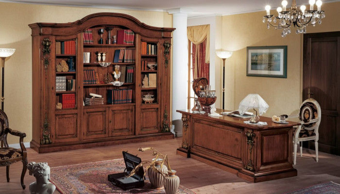 Muebles de oficina clásicos marrones en madera maciza escritorio estantería armarios