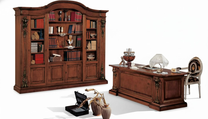 Muebles de oficina clásicos marrones en madera maciza escritorio estantería armarios
