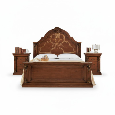 Dormitorio Cama de madera 160x200 Camas Marrón Cama doble Muebles