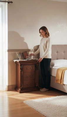 Lujosas mesitas auxiliares de diseño para dormitorio de madera de lujo.