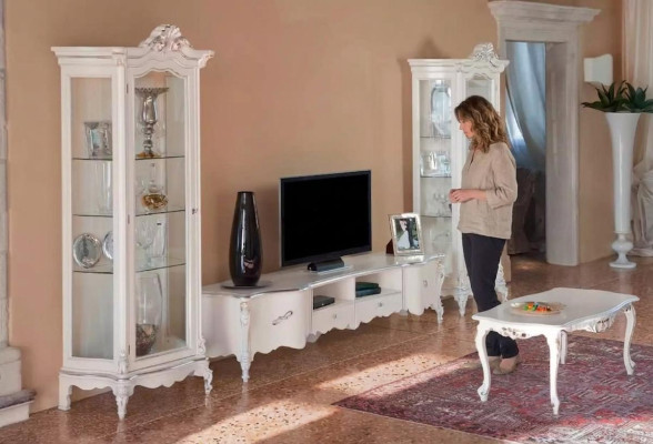Salón blanco conjunto de muebles de lujo TV stand 2 vitrinas mesa de centro.