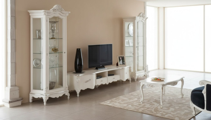 Salón blanco conjunto de muebles de lujo TV stand 2 vitrinas mesa de centro.