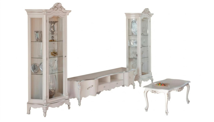 Salón blanco conjunto de muebles de lujo TV stand 2 vitrinas mesa de centro.