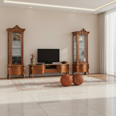 Soporte de TV clásico de lujo 2x vitrina Muebles de salón Paneles de madera
