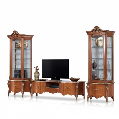 Soporte de TV clásico de lujo 2x vitrina Muebles de salón Paneles de madera
