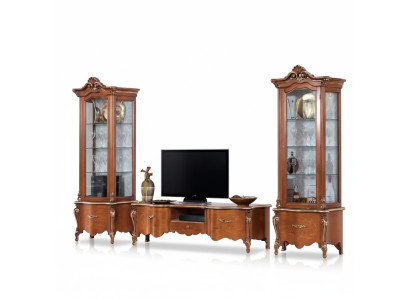 Soporte de TV clásico de lujo 2x vitrina Muebles de salón Paneles de madera