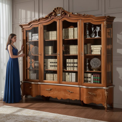 Clásica vitrina de madera maciza de lujo para libros, muebles, estantes, armario.