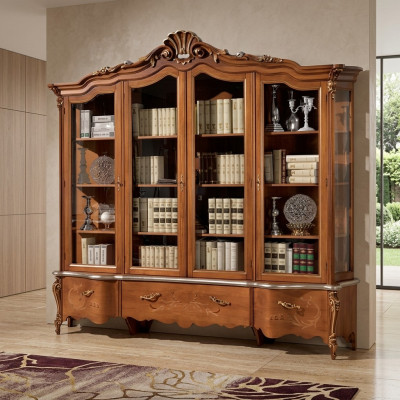 Clásica vitrina de madera maciza de lujo para libros, muebles, estantes, armario.