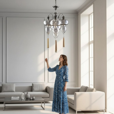 Lámparas Candelabros Lámpara de araña Lámpara de techo de vidrio plateado nuevo
