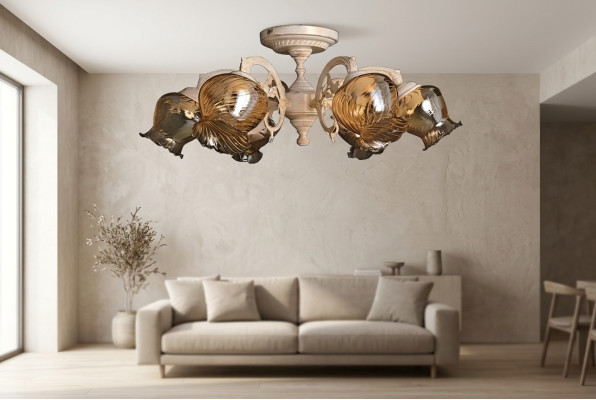 Lámpara de techo Candelabro Lámpara Araña Lámparas Vidrio Beige Arte