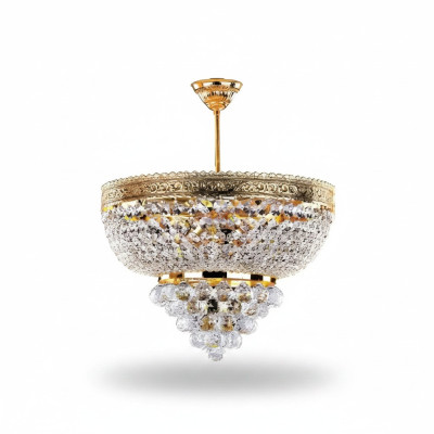 Lámpara de techo de lujo con candelabro redondo, lámpara de araña de cristal y oro de 50x60.