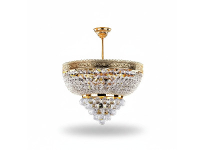Lámpara de techo de lujo con candelabro redondo, lámpara de araña de cristal y oro de 50x60.