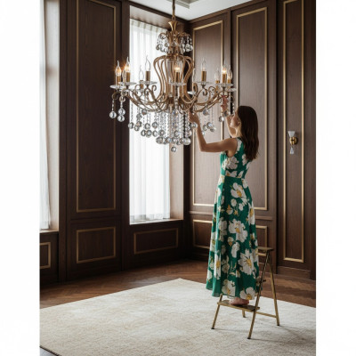 Lámpara de techo de lujo Lüster Lámpara de techo Candelabro de cristal dorado 88x100