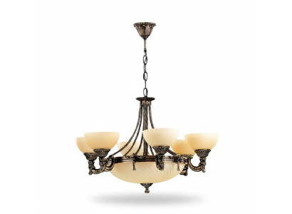 Lámpara de techo moderna de cristal beige con candelabro.