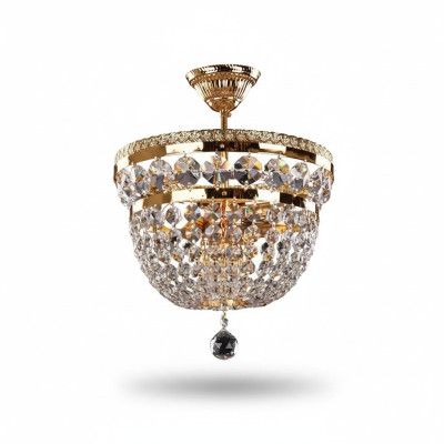 Lámpara de techo de lujo, candelabro de araña de cristal dorado.