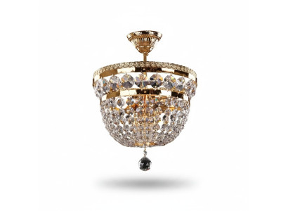 Lámpara de techo de lujo, candelabro de araña de cristal dorado.