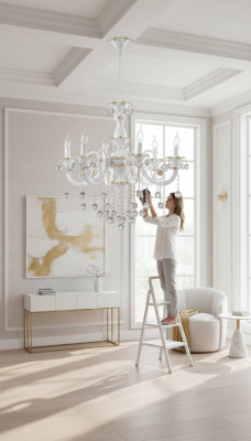 Lámpara de techo de lujo candelabro araña lámpara de techo blanco cristal