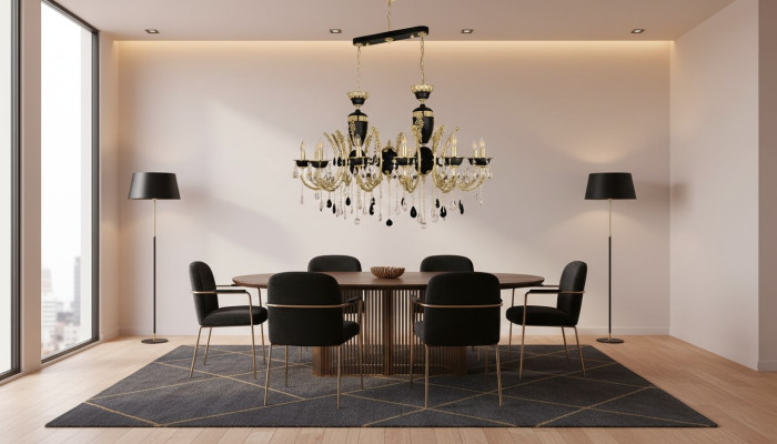 Lámpara de techo de lujo, candelabro de cristal negro, lámpara de techolustre de cristal.